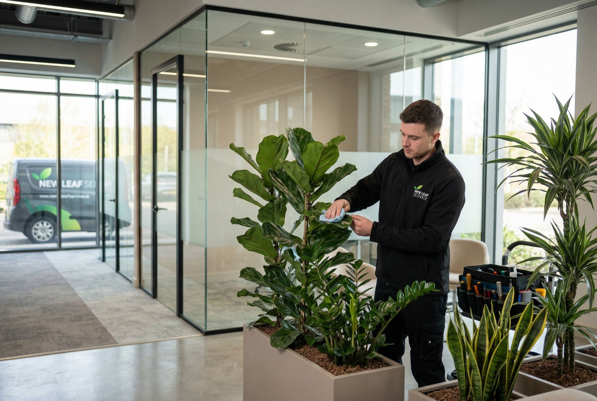 commercial interior planting milton keynes – healthy office plants in a corporate reception area