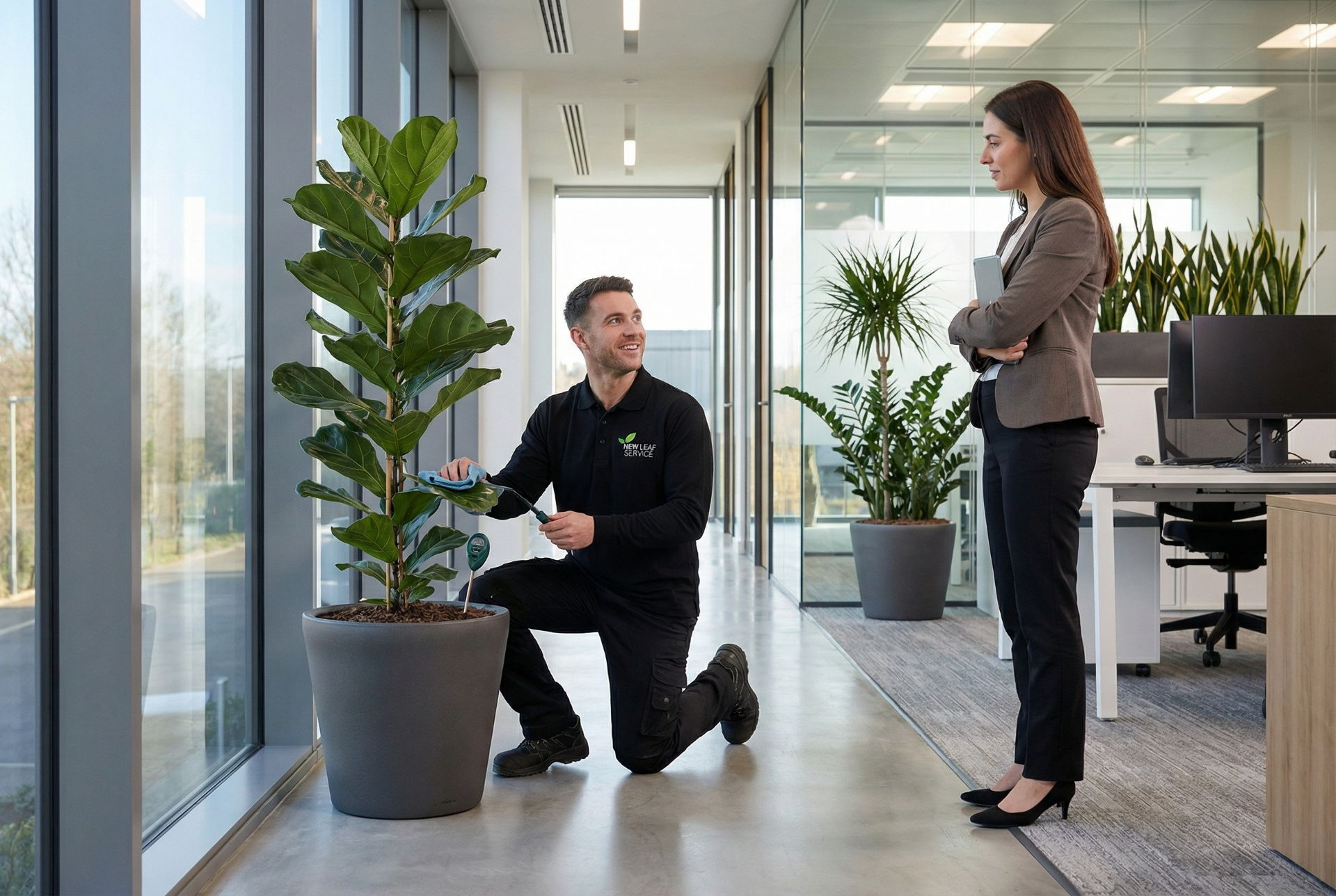 healthy commercial interior plants in a Milton Keynes corporate reception – New Leaf Services