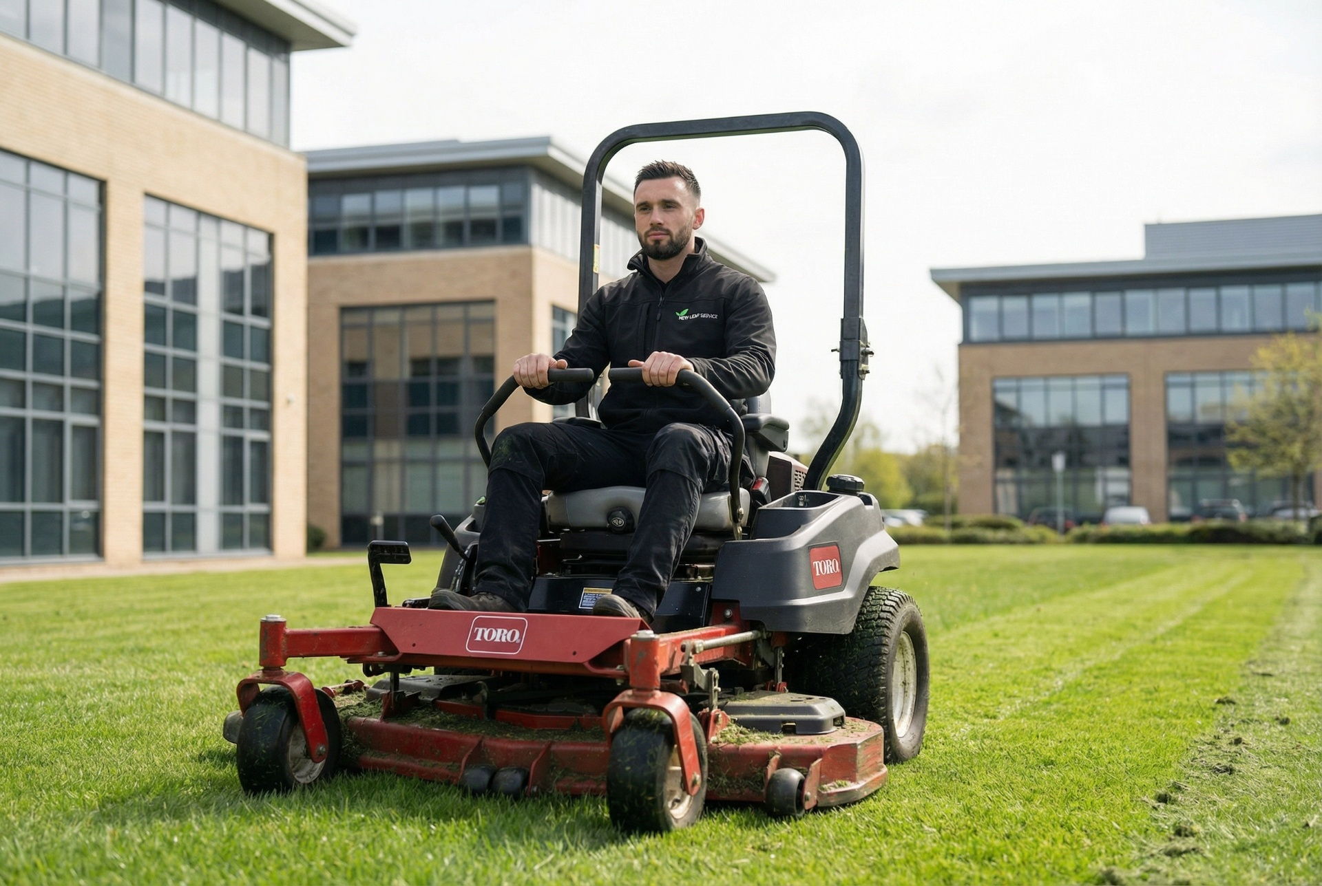 New Leaf Services van attending a commercial grounds maintenance site in Northampton – New Leaf Services