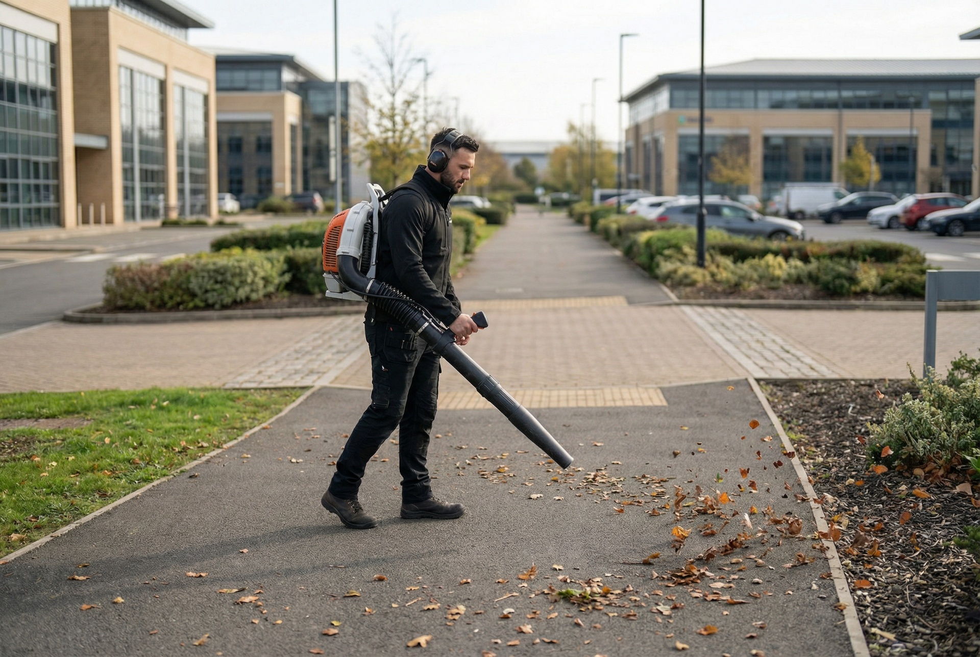 Completed commercial landscaping at Capability Green business park in Luton – New Leaf Services