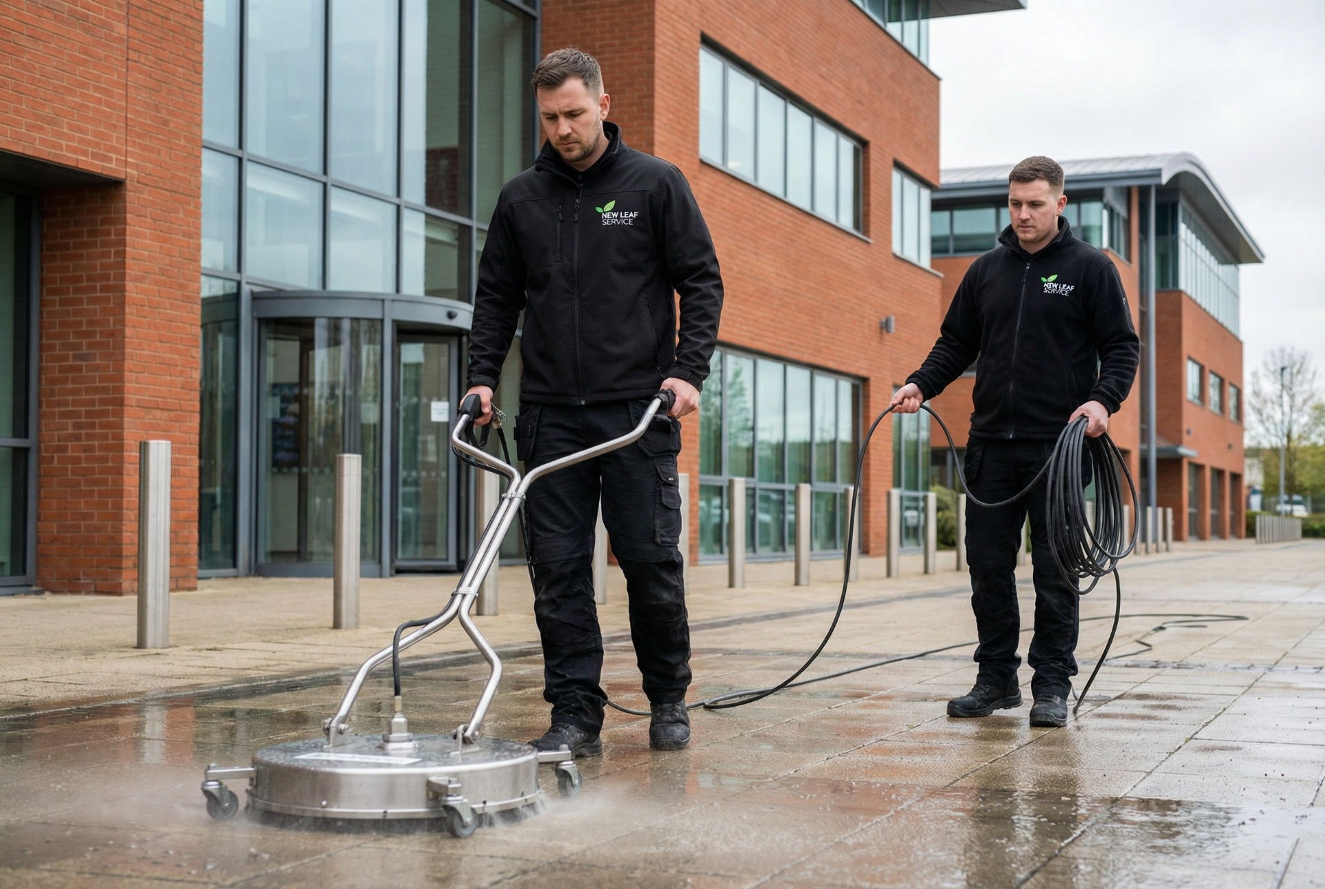 commercial pressure washing of a car park surface in Milton Keynes – New Leaf Services